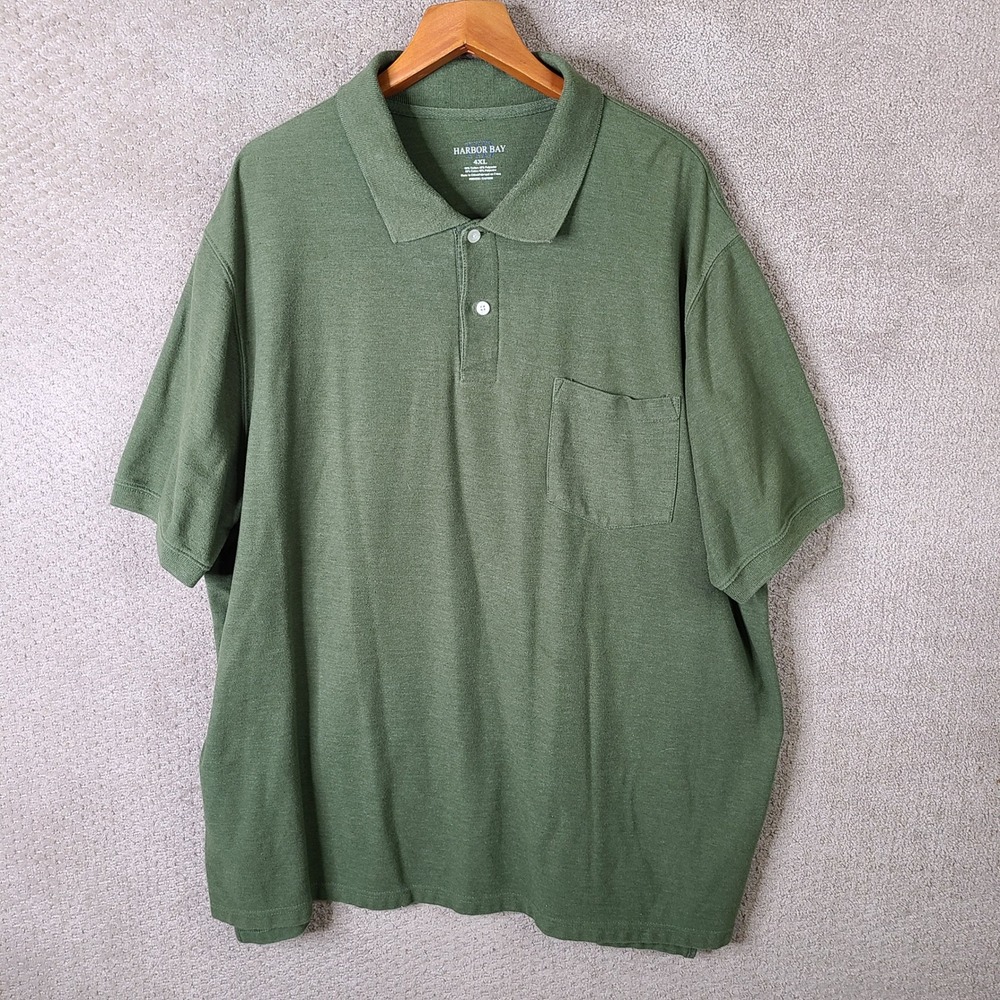 Harbor Bay Shirt Mens 4XL Green Polo Pocket Cotton Polyester Short Sleeve Casual